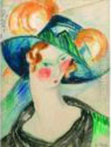 Elegante Au Chapeau. Oil Painting by Madeleine Berly De Vlaminck