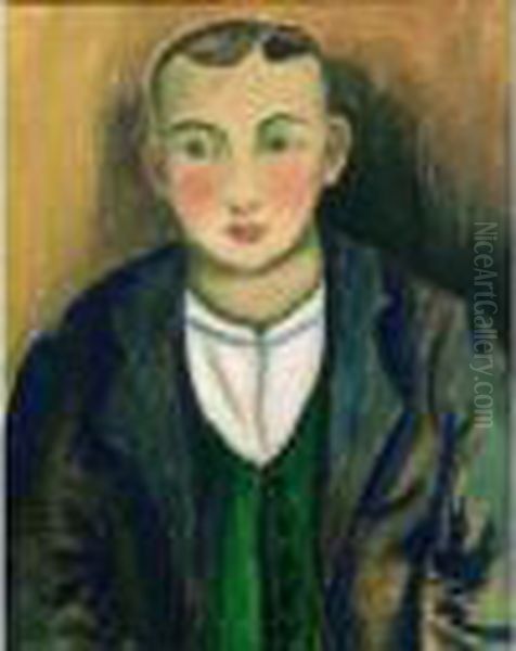 Jeune Homme Au Gilet Vert. Oil Painting by Madeleine Berly De Vlaminck