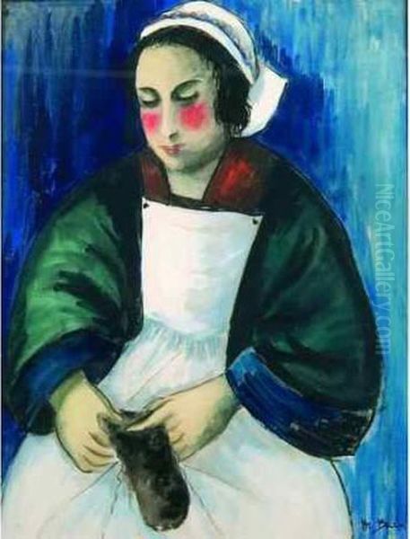 Jeune Femme Au Tablier Blanc. Oil Painting by Madeleine Berly De Vlaminck