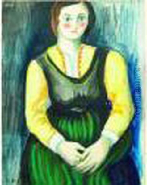 Femme A La Robe Verte. Oil Painting by Madeleine Berly De Vlaminck