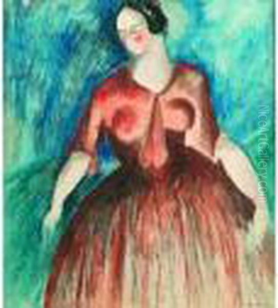 Portrait De Femme A La Robe Rouge. by Madeleine Berly De Vlaminck