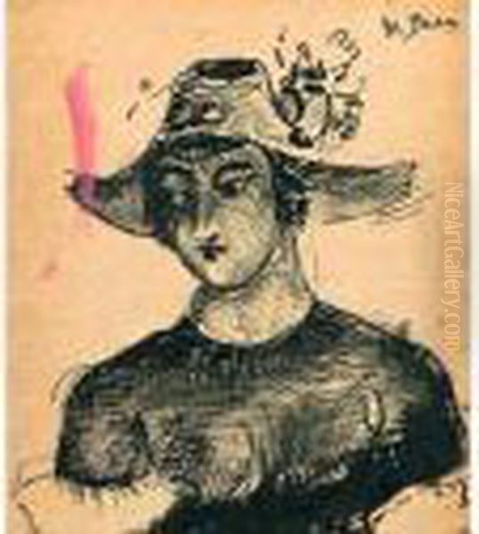 Femme Au Chapeau. Oil Painting by Madeleine Berly De Vlaminck