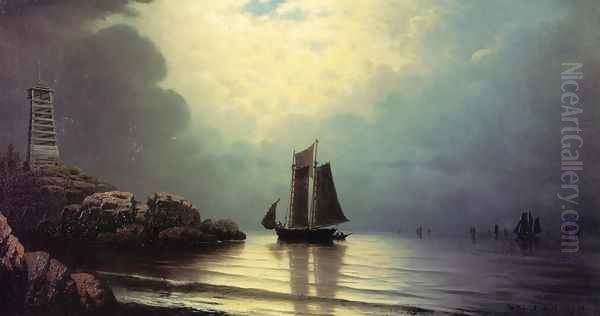 Sailing Vessel off a Rocky Point Oil Painting by William Frederick de Haas