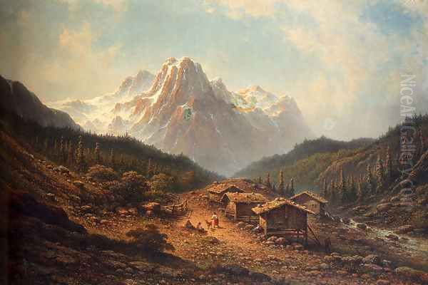 A Summer Day In The Alps Oil Painting by Johannes Hilverdink