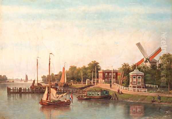 Sailing boats on the Amstel, Amsterdam, with the Stadhouderskade beyond Oil Painting by Johannes Hilverdink