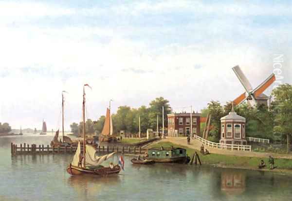 A view of the Binnen Amstel, Amsterdam Oil Painting by Johannes Hilverdink