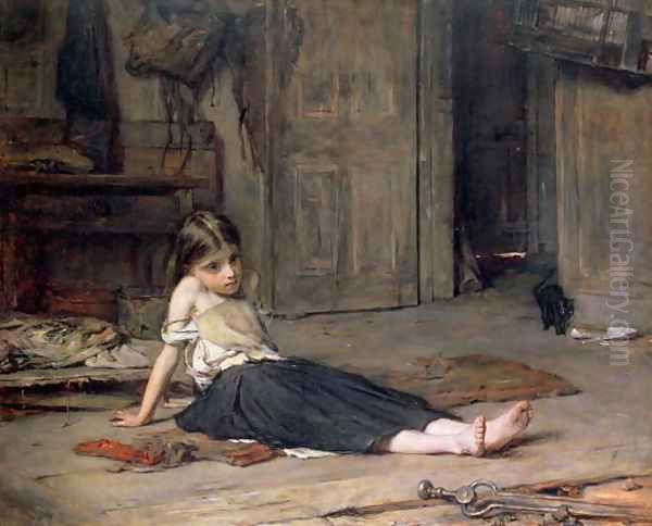 Girl by the Fireside Oil Painting by Frank Holl