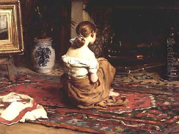 By the Fireside Oil Painting by Frank Holl