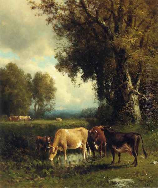 Cows in the Meadow Oil Painting by William Howard Hart