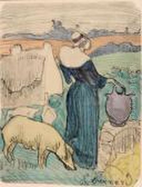 Bretonne A La Cruche Oil Painting by Emile Bernard