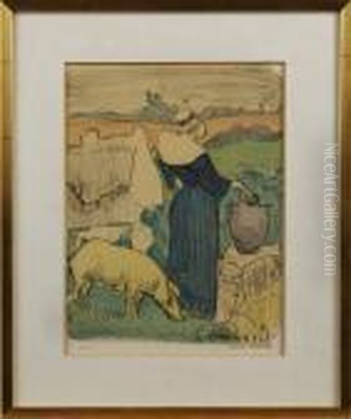 Stampelsignerad Oil Painting by Emile Bernard