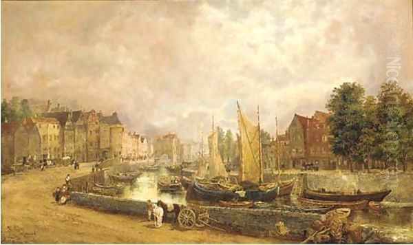 Figures in a Dutch town Oil Painting by William Howard Hart