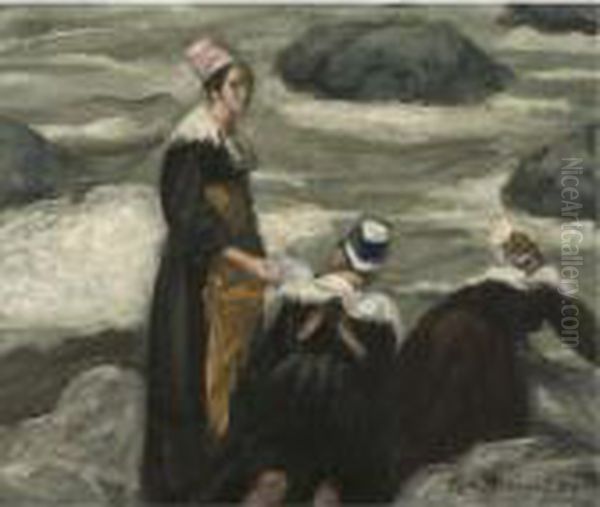 Les Lavandieres En Bretagne Oil Painting by Emile Bernard