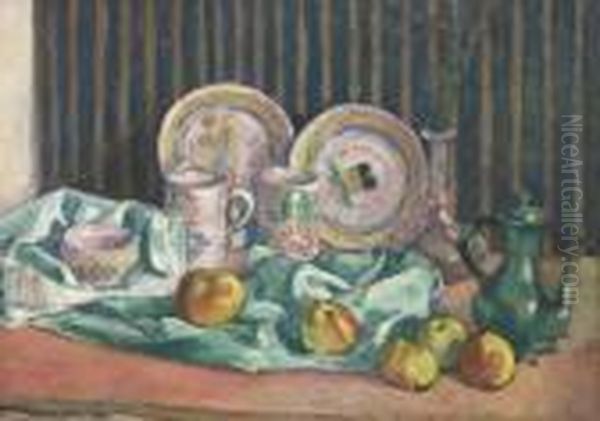 Nature Morte Aux Pommes Et Compotiers Oil Painting by Emile Bernard