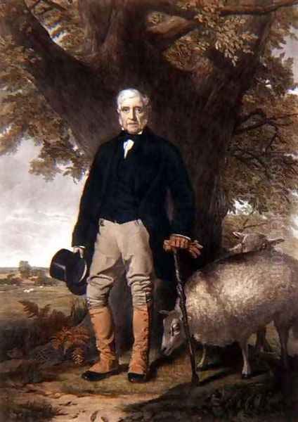 Portrait of Samuel Wiley with prize sheep Oil Painting by William M. Hay