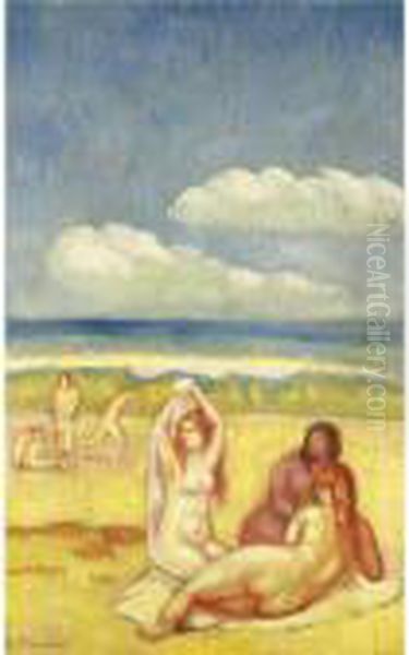 Baigneuses Sur La Plage Oil Painting by Emile Bernard