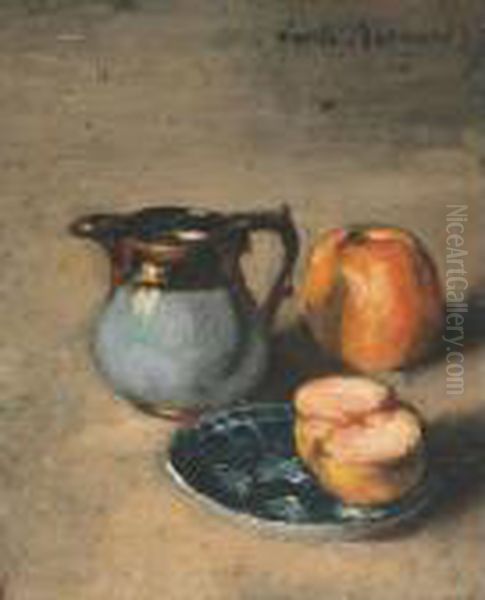 Still Life Of Fruit And Lustre Ware Oil Painting by Emile Bernard