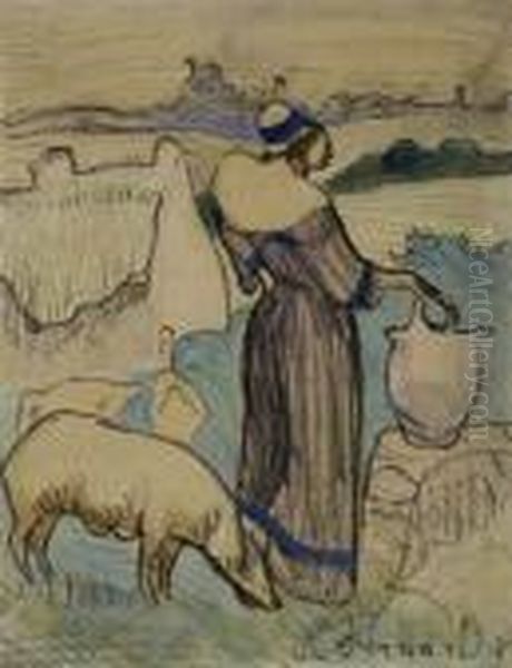 Jeune Bretonne, Une Jarre Dans La Main Oil Painting by Emile Bernard