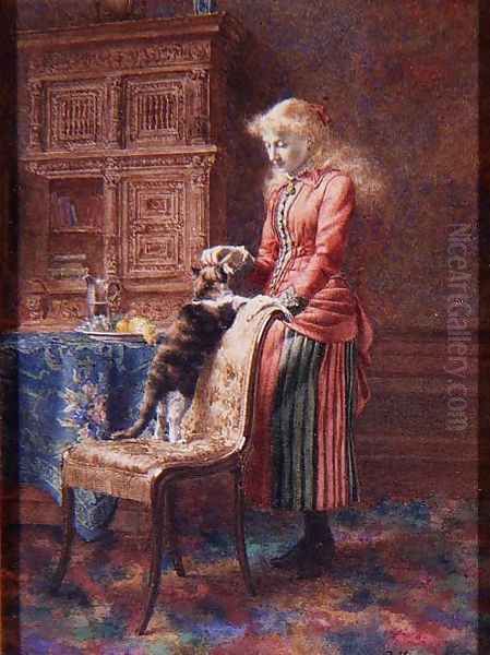 Young Girl with a Cat Oil Painting by Pieter Haaxman