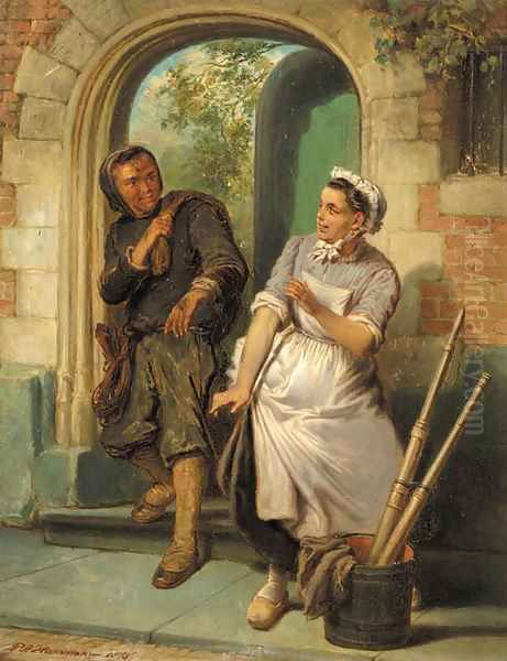 The Chimney-sweeper and the maid Oil Painting by Pieter Haaxman