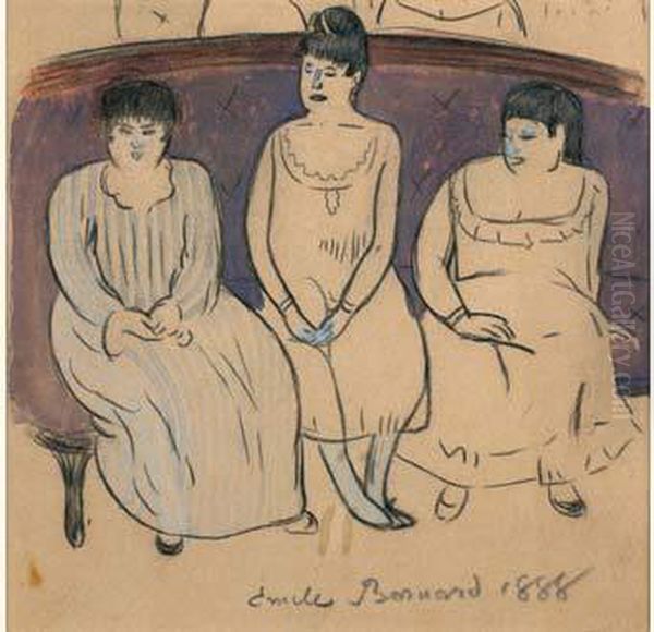 Les Trois Prostituees Oil Painting by Emile Bernard