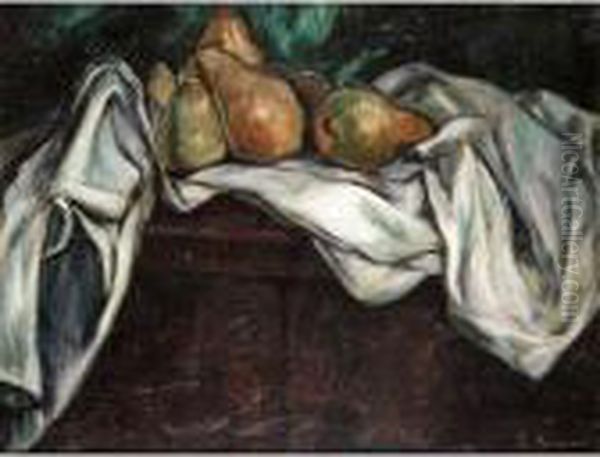 Nature Morte Aux Poires Sur Nappe Blanche Oil Painting by Emile Bernard