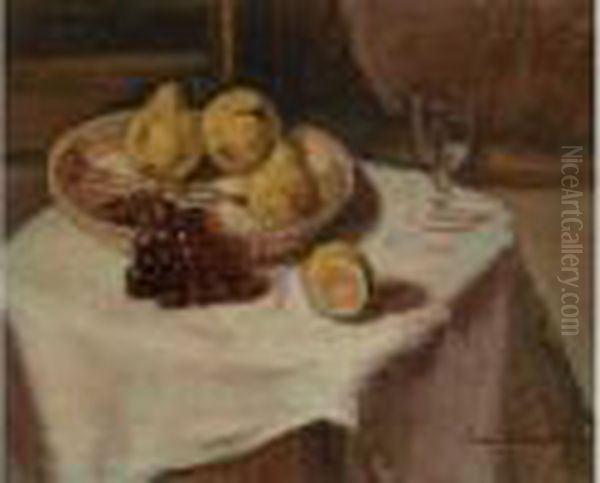 Corbeille De Fruits Sur Une Table Oil Painting by Emile Bernard