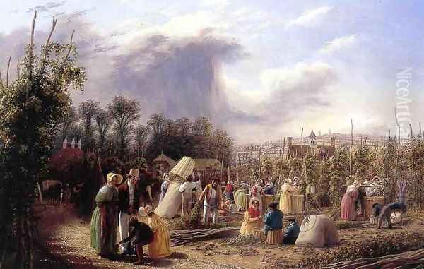 Hop Picking Oil Painting by George Harvey