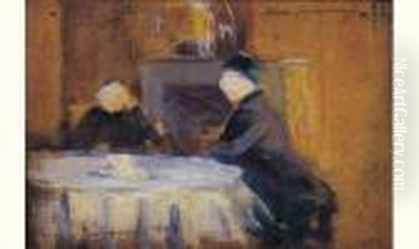 Deux Personnages Dans Un Interieur Oil Painting by Emile Bernard