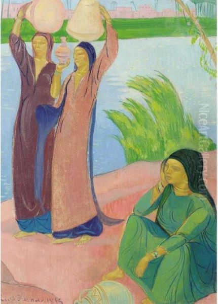 Trois Femmes Au Bord De Fleuve Oil Painting by Emile Bernard