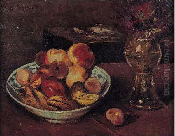 Nature Morte Aux Peches, Pommes, Bananes Oil Painting by Emile Bernard