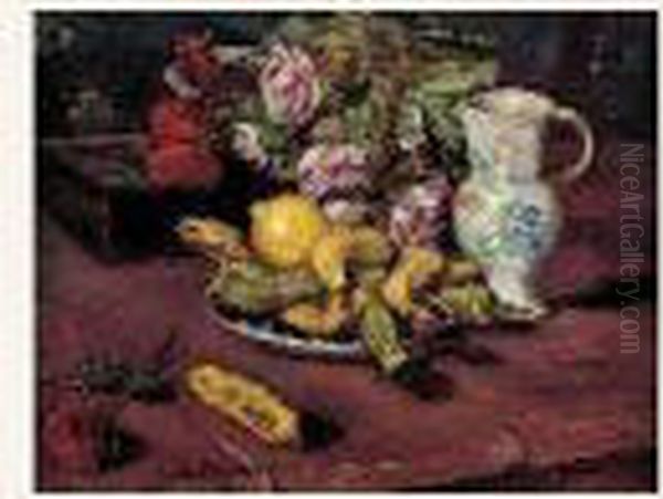 Nature Morte Aux Fleurs Et Aux Fruits Oil Painting by Emile Bernard