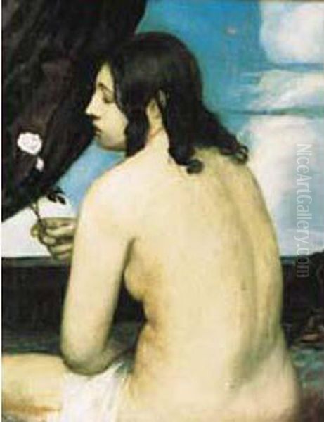 Nu De Dos A La Rose Oil Painting by Emile Bernard