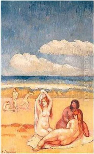 Baigneuses Sur La Plage Oil Painting by Emile Bernard