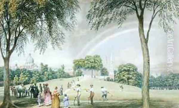 Afternoon Rainbow Boston Common from Charles Street Mall Boston Massachusetts Oil Painting by George Harvey