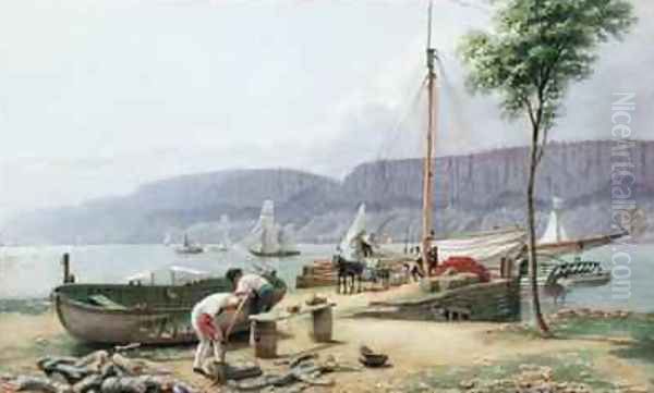 Afternoon Hastings Landing Palisade Rocks in Shadow New York Oil Painting by George Harvey