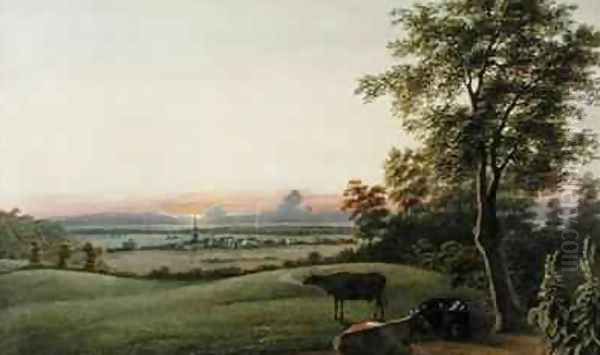 Sunrise Flatbush and the Ocean from the Greenwood Cemetery Long Island New York Oil Painting by George Harvey