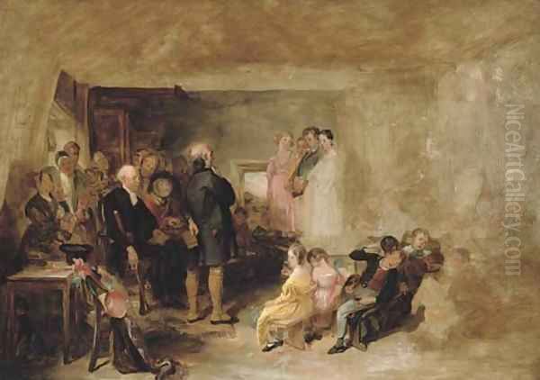 Sketch for 'Catechising in a Scottish School' Oil Painting by George Harvey