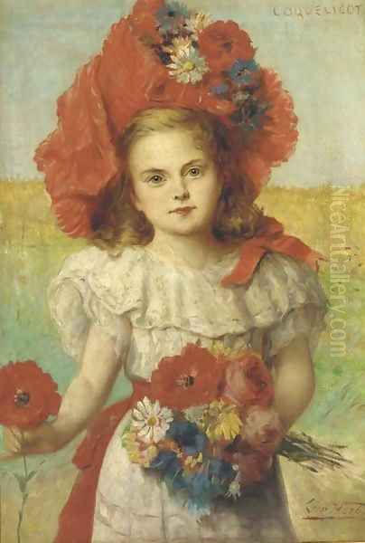 Coquelicot a young girl with poppies Oil Painting by Leon Herbo