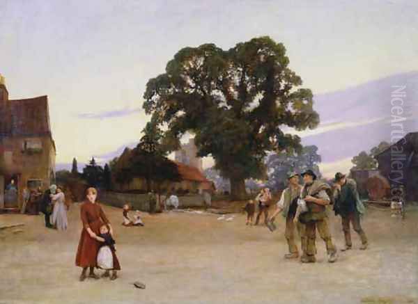 Our Village Oil Painting by Sir Hubert von Herkomer