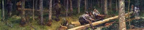 Woodcutters Oil Painting by Sir Hubert von Herkomer