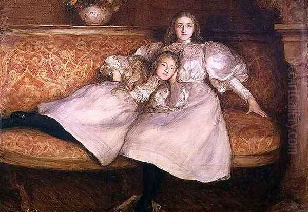 The Daughters of Baron von Erlanger Oil Painting by Sir Hubert von Herkomer