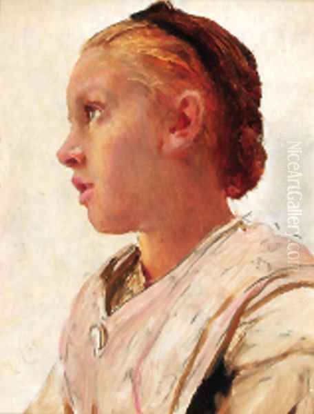 A young girl Oil Painting by Sir Hubert von Herkomer