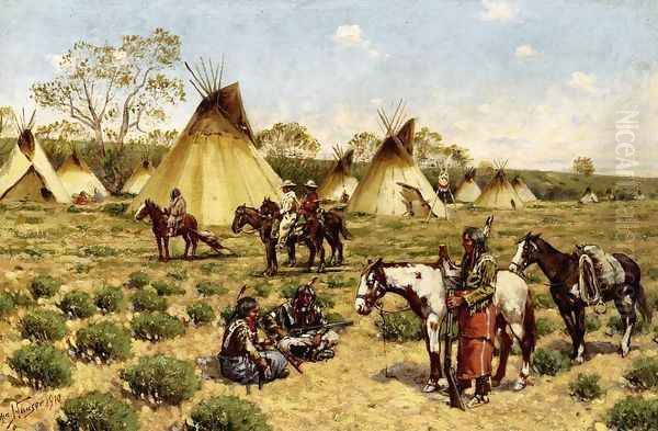 Sioux Encampment, Porcupine Oil Painting by John Hauser