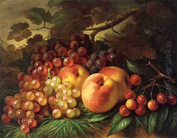 Still Life with Peaches and Grapes Oil Painting by George Henry Hall