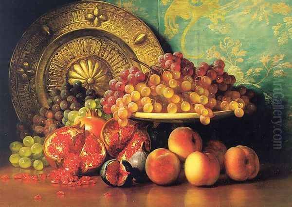 Figs, Pomegranates, Grapes, and Brass Plate 1887 Oil Painting by George Henry Hall