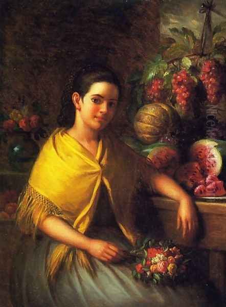 Young Girl with Fruit and Flowers Oil Painting by George Henry Hall