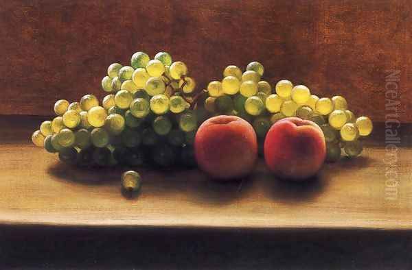 Peaches and Grapes on a Tabletop Oil Painting by George Henry Hall