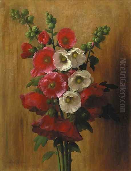 Hollyhocks Oil Painting by George Henry Hall