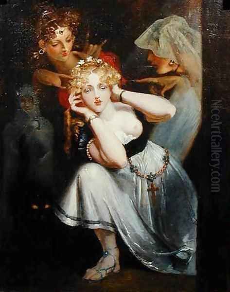 Bertalda Frightened by Apparitions Oil Painting by Theodor Von Holst